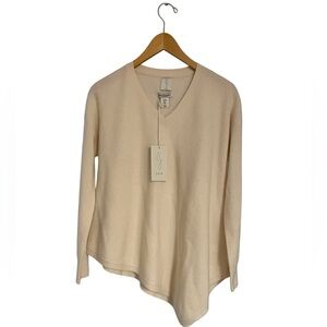 Joie Cream V-Neck Ribbed Knit Cashmere Sweater Size M